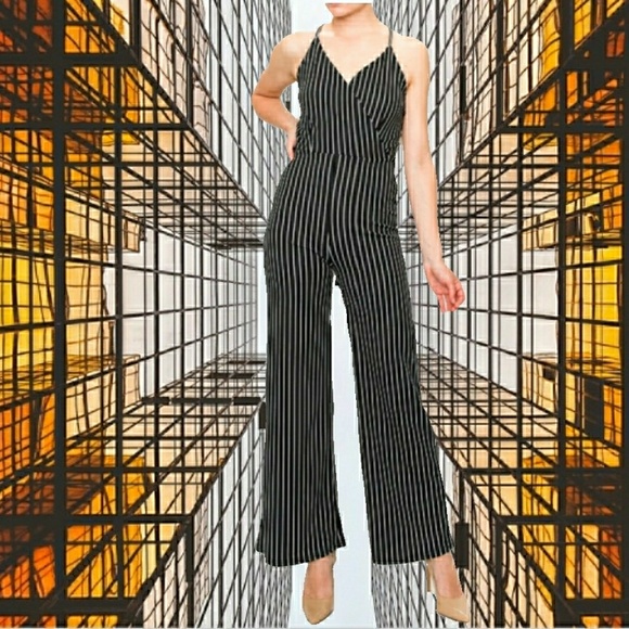 NWT - B&W STRIPE SPAGHETTI CRSS STRAP BACK JMPSUIT - Picture 3 of 6